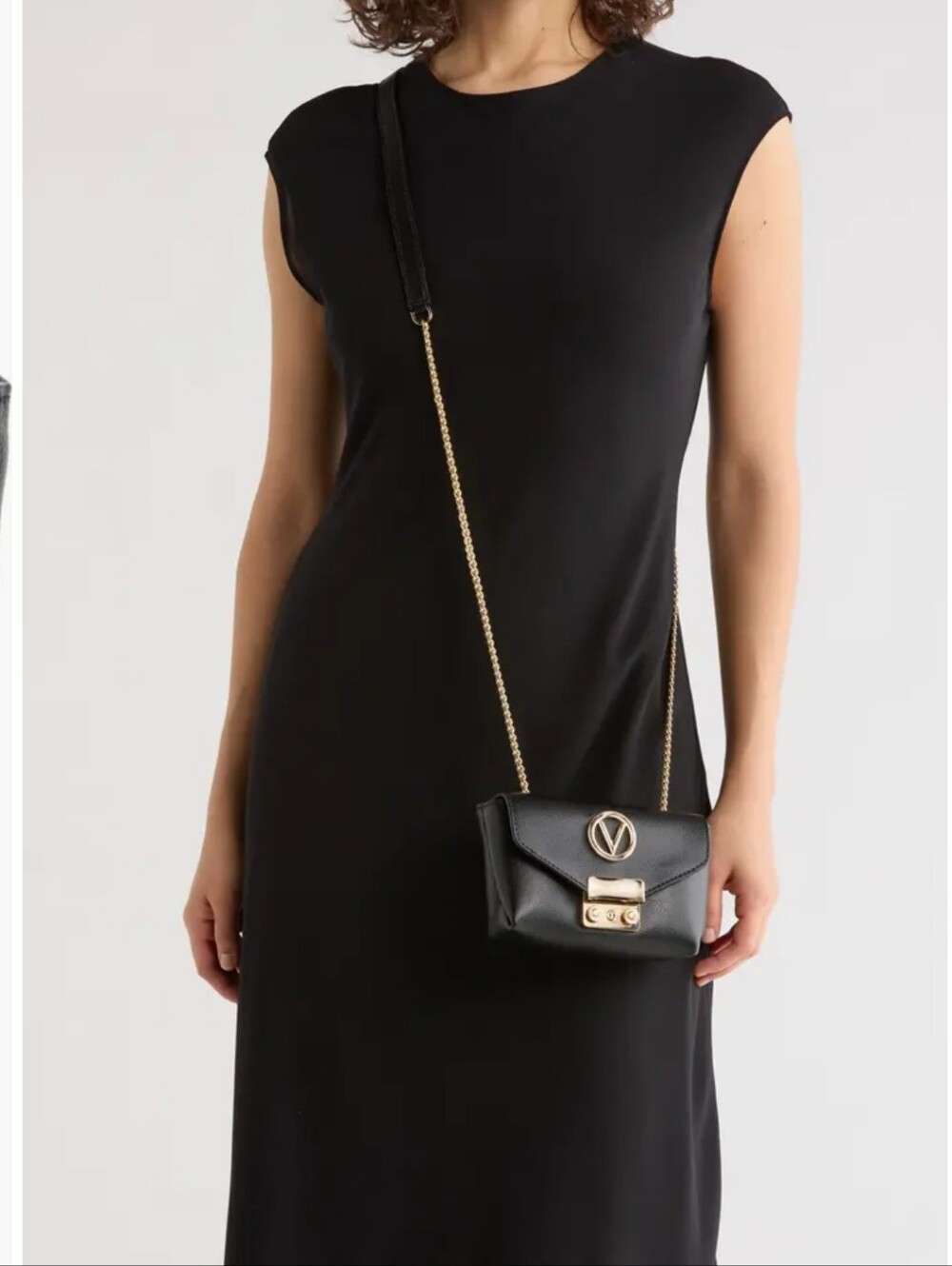 Valentino By Mario Valentino Black Leather Crossbody with Gold Hardware